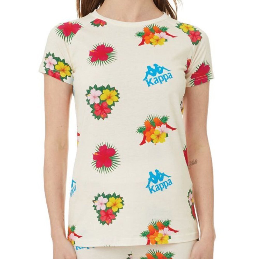 NEW Kappa Authentic Bengkulu Floral Logo Cream T-Shirt SZ M